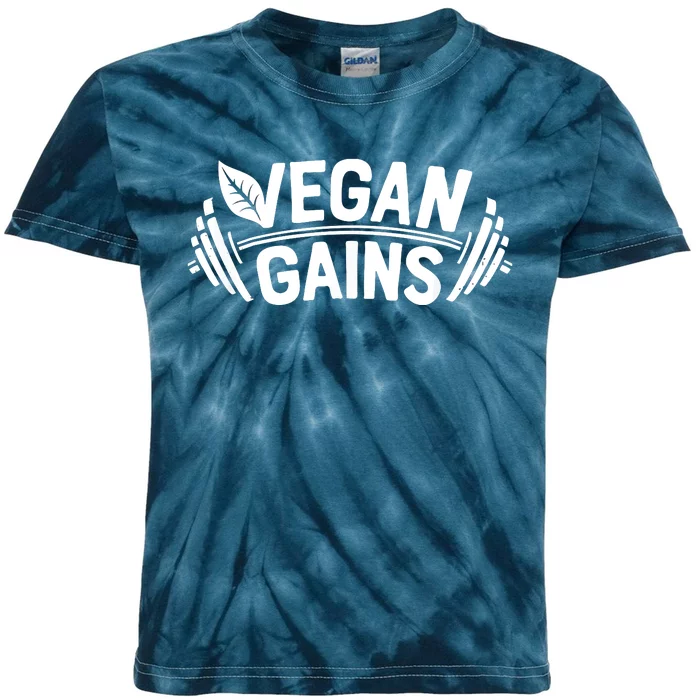 Vegan Gains For Men Women Vegetarian Funny Gym Wear Kids Tie-Dye T-Shirt