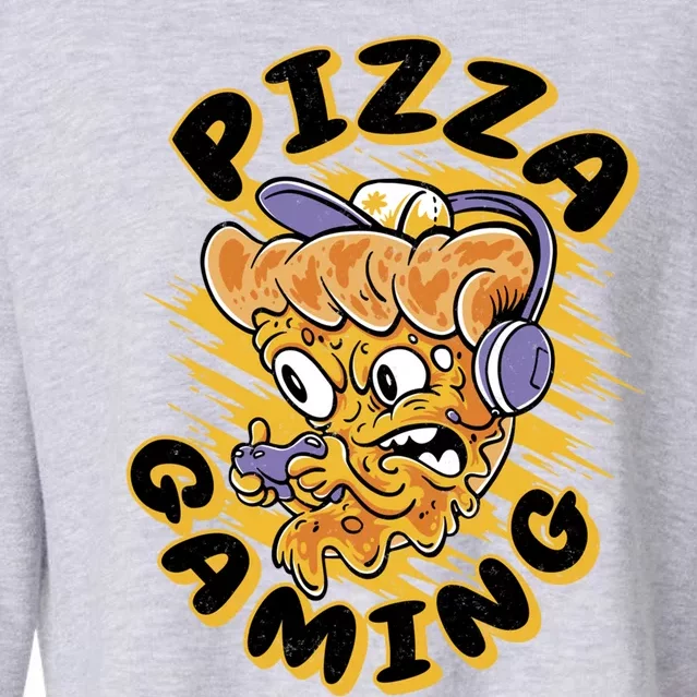 Video Gaming Funny Pizza Gamer Gift Cropped Pullover Crew