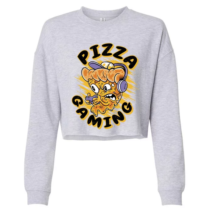 Video Gaming Funny Pizza Gamer Gift Cropped Pullover Crew