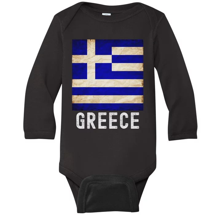 Vintage Greek Flag Distressed Greece Flag For Women Baby Long Sleeve Bodysuit