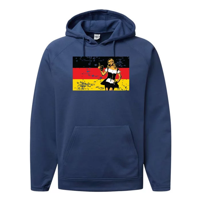 Vintage German Flag Beer Girl Octoberfest Performance Fleece Hoodie