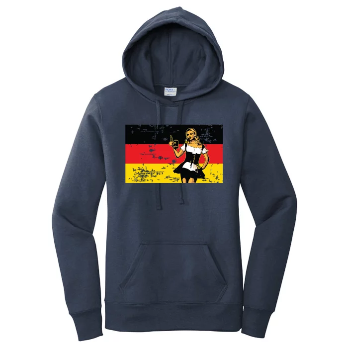 Vintage German Flag Beer Girl Octoberfest Women's Pullover Hoodie