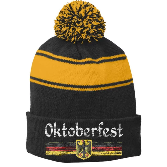 Vintage German Flag Oktoberfest German Beer Stripe Pom Pom Beanie