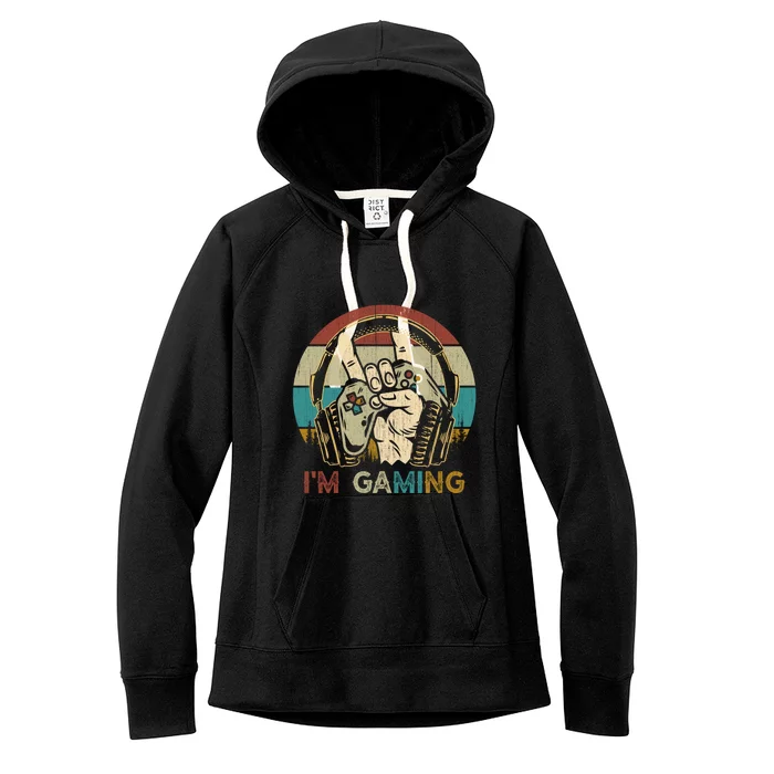 Vintage Gamer Funny Headset Can't Hear You I'm Gaming Gift Women's Fleece Hoodie