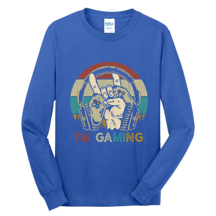 Vintage Gamer Funny Headset Can't Hear You I'm Gaming Gift Tall Long Sleeve T-Shirt