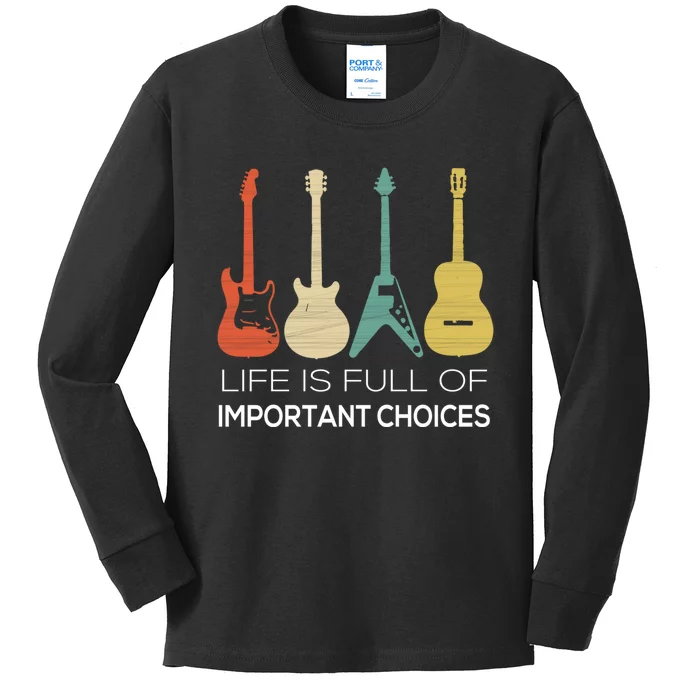 Vintage Guitar Gift Electric And Acoustic Kids Long Sleeve Shirt