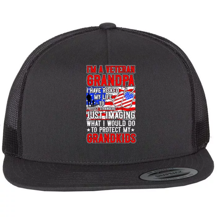 Veteran Grandpa Grandkids Flat Bill Trucker Hat