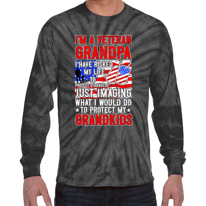 Veteran Grandpa Grandkids Tie-Dye Long Sleeve Shirt