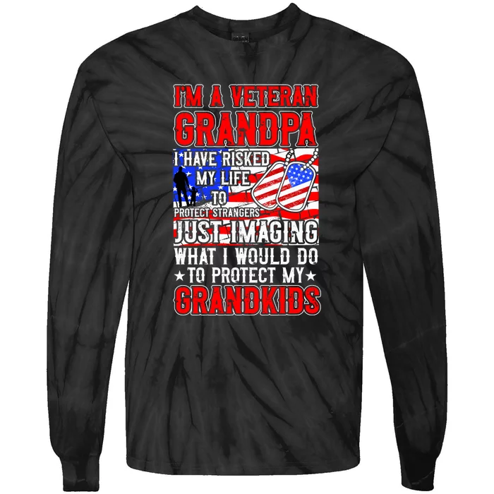 Veteran Grandpa Grandkids Tie-Dye Long Sleeve Shirt