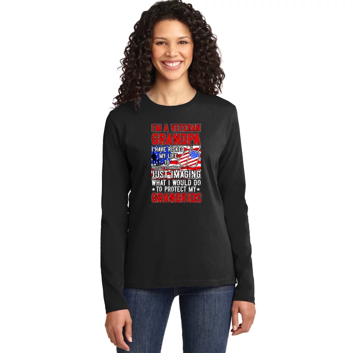 Veteran Grandpa Grandkids Ladies Long Sleeve Shirt