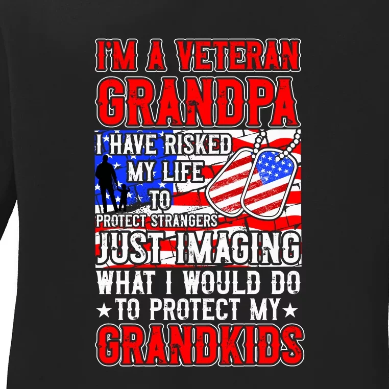 Veteran Grandpa Grandkids Ladies Long Sleeve Shirt