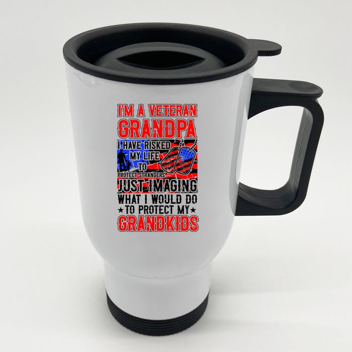 Veteran Grandpa Grandkids Front & Back Stainless Steel Travel Mug