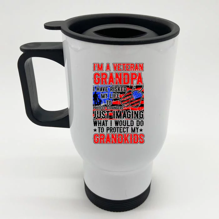 Veteran Grandpa Grandkids Front & Back Stainless Steel Travel Mug