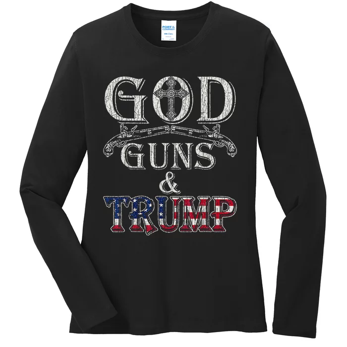 Vintage God Guns And Trump 2nd Amendment Ladies Long Sleeve Shirt