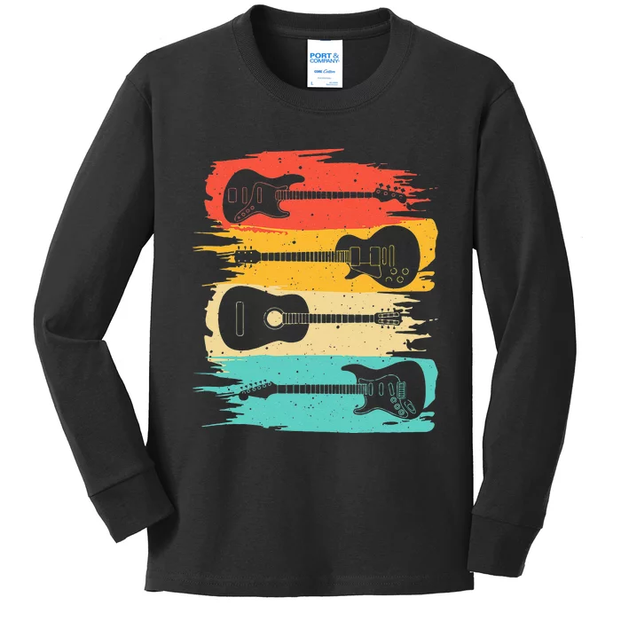 Vintage Guitar Gift For Men Women Music Band Guitarist Stuff Kids Long Sleeve Shirt