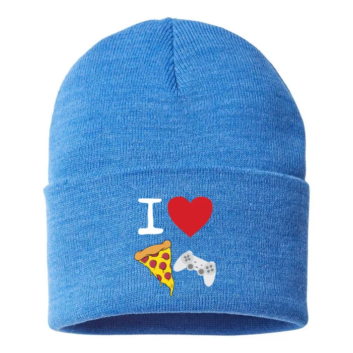 Video Games Gamer Love Pizza Cheese Slice Controller Cool Gift Sustainable Knit Beanie