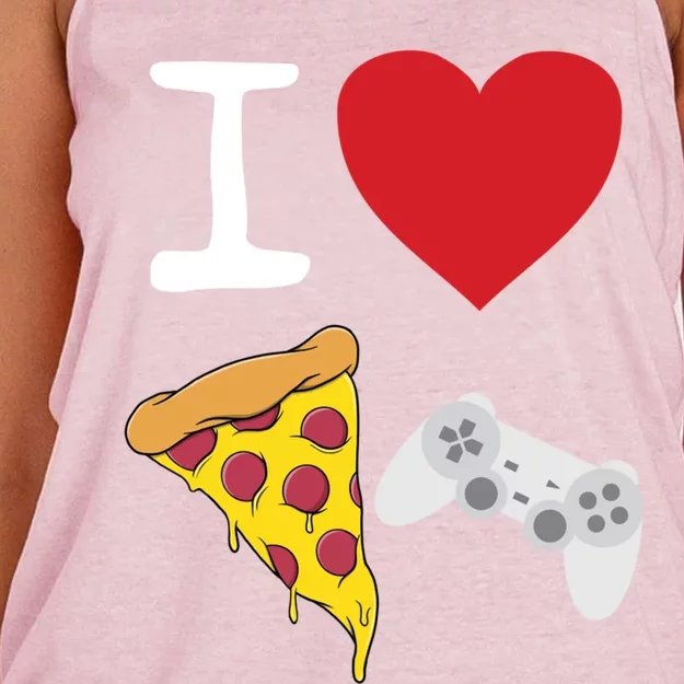 Video Games Gamer Love Pizza Cheese Slice Controller Cool Gift Women's Knotted Racerback Tank