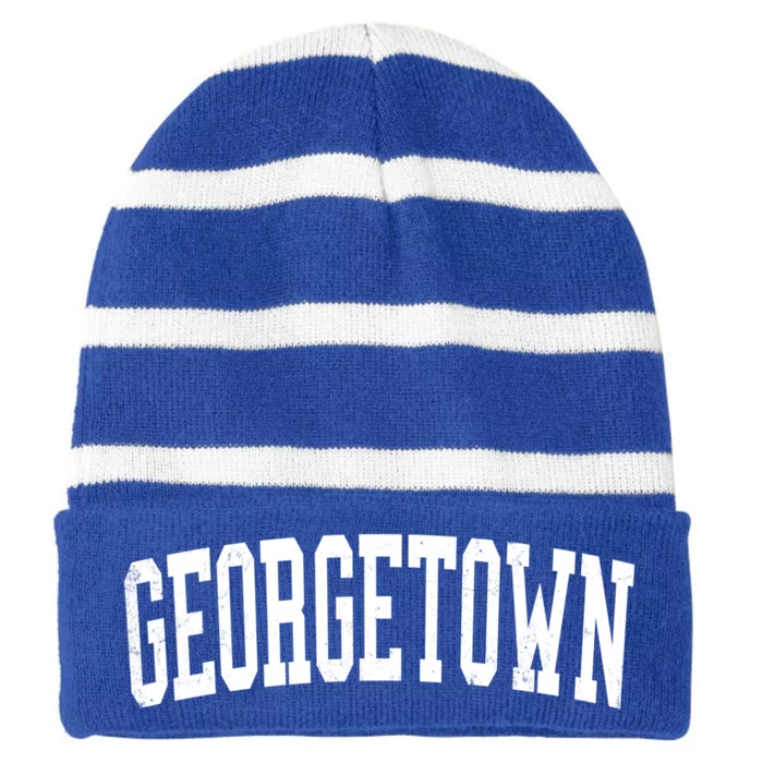 Vintage Georgetown Ga Distressed Black Varsity Style Funny Gift Striped Beanie with Solid Band