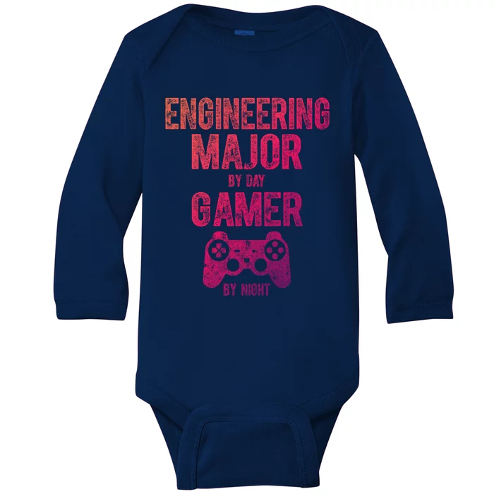 Video Gamer Gift Engineering Major By Day Gamer By Night Gift Baby Long Sleeve Bodysuit