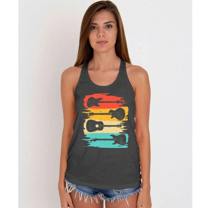 Vintage Guitar Gift For Men Women Music Band Guitarist Stuff Women's Knotted Racerback Tank