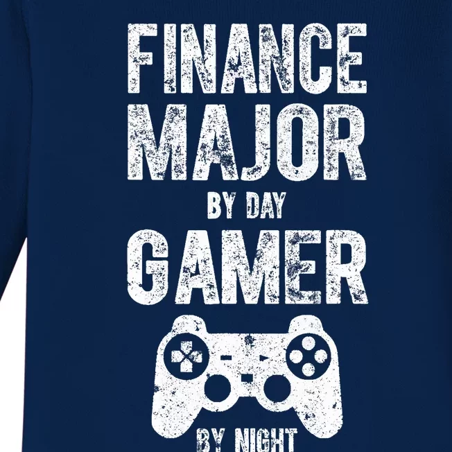 Video Gamer Gift Finance Major By Day Gamer By Night Baby Long Sleeve Bodysuit