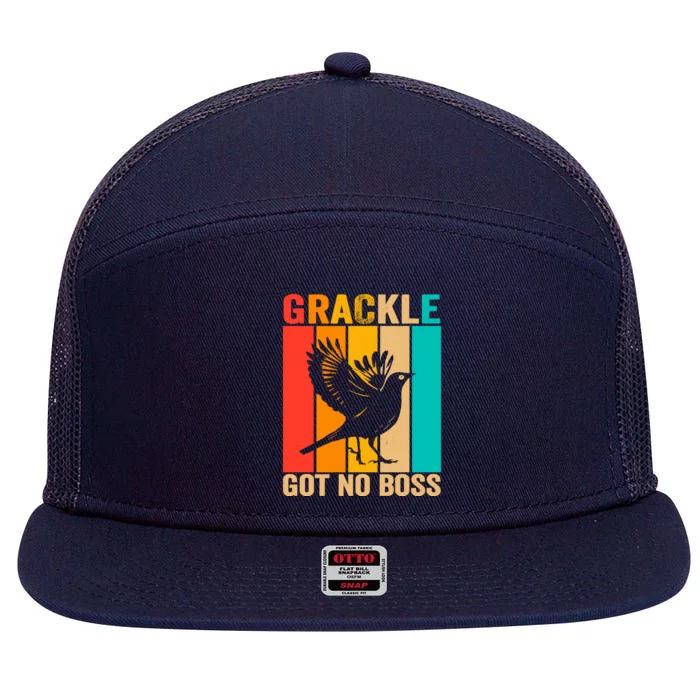 Vintage Grackle Got No Boss Funny Bird Lover  wo 7 Panel Mesh Trucker Snapback Hat