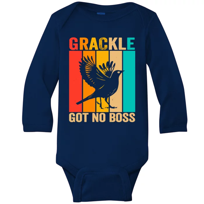 Vintage Grackle Got No Boss Funny Bird Lover  wo Baby Long Sleeve Bodysuit