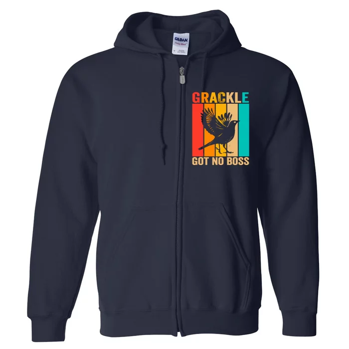 Vintage Grackle Got No Boss Funny Bird Lover  wo Full Zip Hoodie