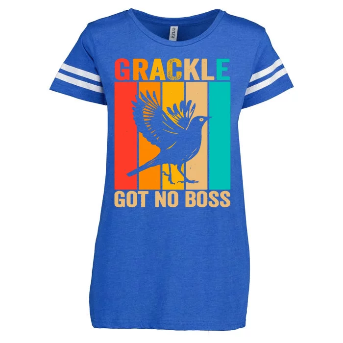 Vintage Grackle Got No Boss Funny Bird Lover  wo Enza Ladies Jersey Football T-Shirt