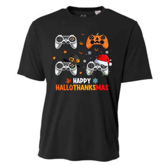 Video Game Halloween Thanksgiving Xmas Happy Hallothanksmas Gift Cooling Performance Crew T-Shirt