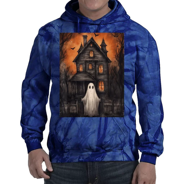 Vintage Ghost Haunted House Halloween Spooky Tie Dye Hoodie