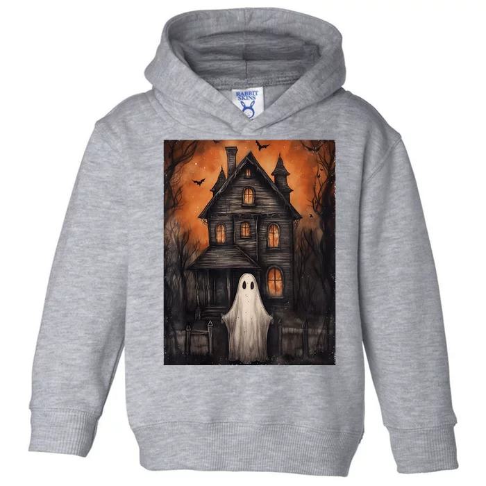 Vintage Ghost Haunted House Halloween Spooky Toddler Hoodie