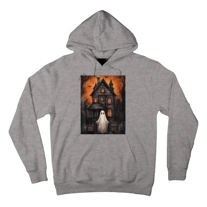 Vintage Ghost Haunted House Halloween Spooky Tall Hoodie