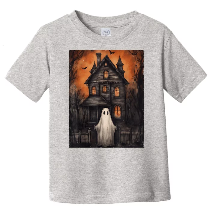 Vintage Ghost Haunted House Halloween Spooky Toddler T-Shirt