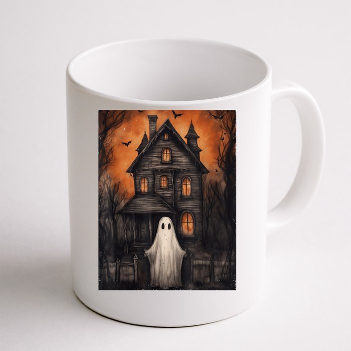 Vintage Ghost Haunted House Halloween Spooky Front & Back Coffee Mug