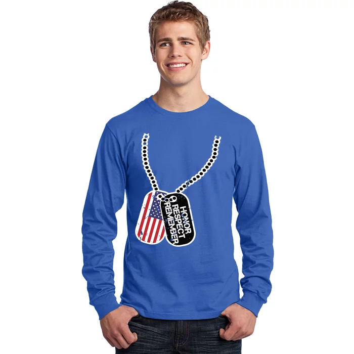 Veteran Gift Honor Respect Remember Vintage American Flag Gift Long Sleeve Shirt