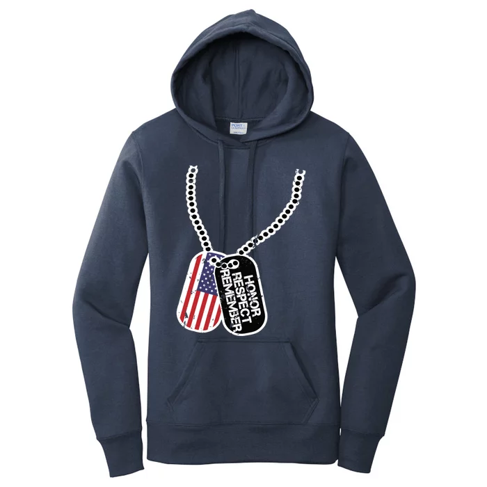 Veteran Gift Honor Respect Remember Vintage American Flag Gift Women's Pullover Hoodie