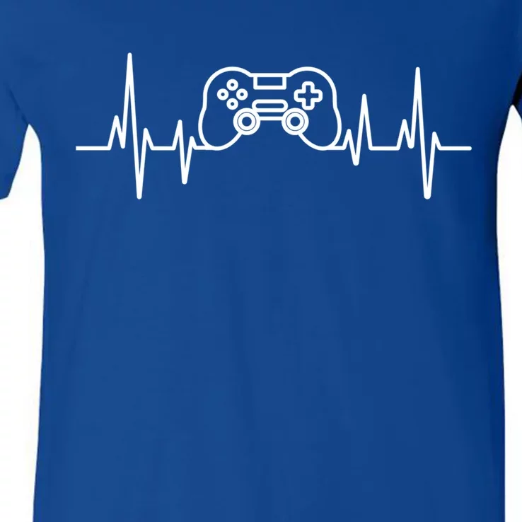 Video Game Heartbeat Gamer Funny Gift Gaming Controller Funny Gift V-Neck T-Shirt