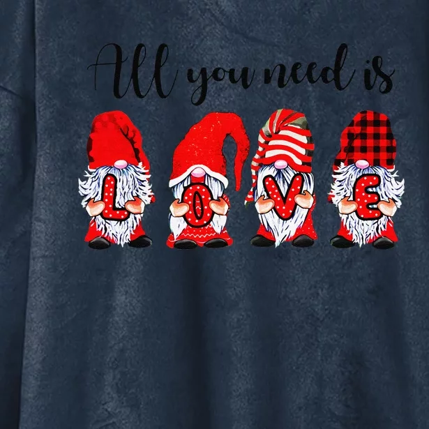 Valentine Gnomes Holding Hearts Valentine's Day Gnome Love Hooded Wearable Blanket