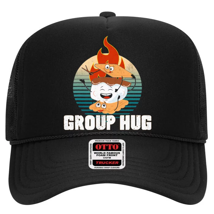 vintage Group Hug Smores Group Hug Camping High Crown Mesh Trucker Hat