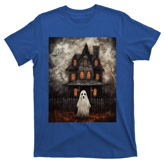 Vintage Ghost Haunted House Midnight Halloween Ghost Spooky T-Shirt