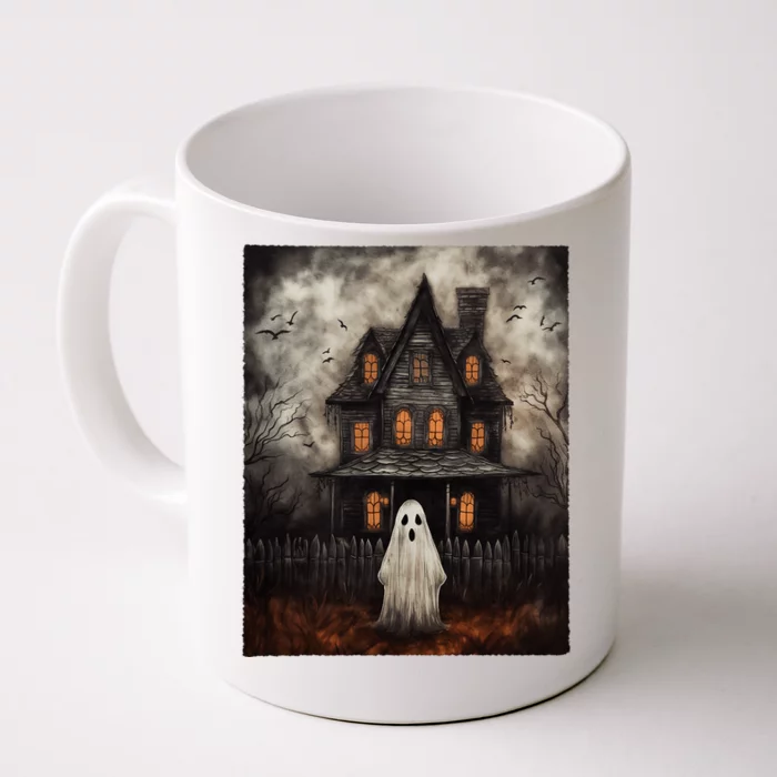 Vintage Ghost Haunted House Midnight Halloween Ghost Spooky Front & Back Coffee Mug