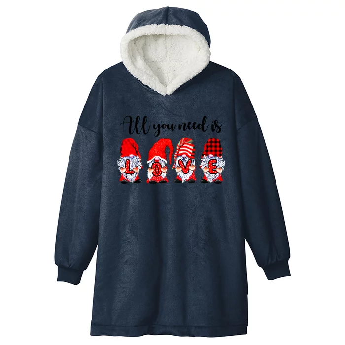 Valentine Gnomes Holding Hearts Valentine's Day Gnome Love Gift Hooded Wearable Blanket