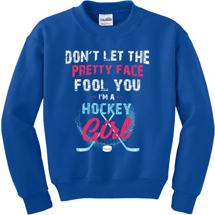 Vintage Girl Hockey Gift Ice Hockey Players Kids Sweatshirt