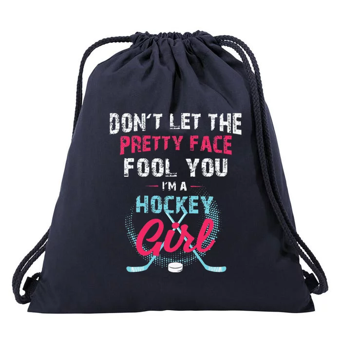 Vintage Girl Hockey Gift Ice Hockey Players Drawstring Bag