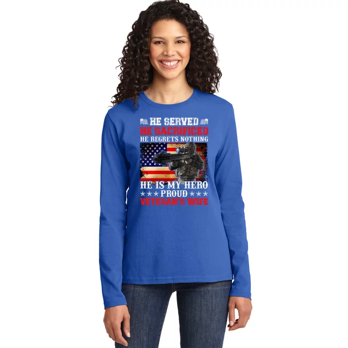 Veterans Gift He Is My Hero Proud Veteran's Wife Gift Ladies Long Sleeve Shirt