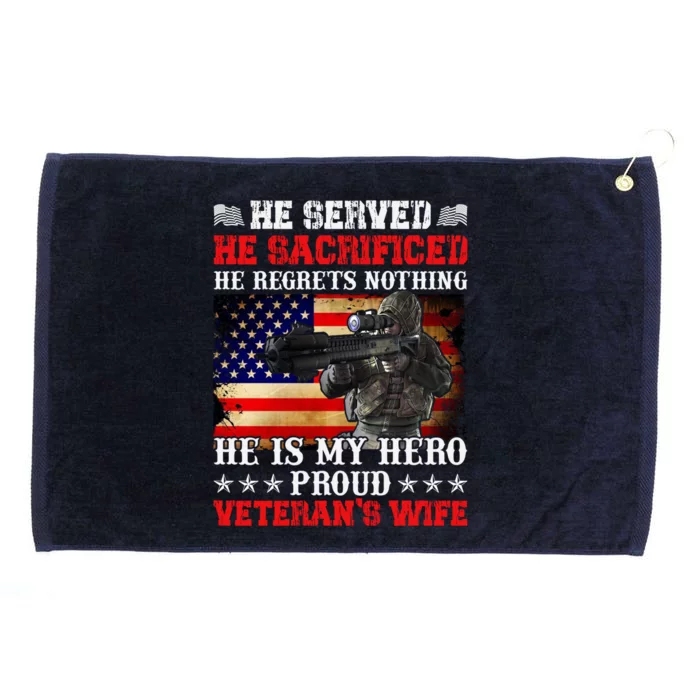 Veterans Gift He Is My Hero Proud Veteran's Wife Gift Grommeted Golf Towel