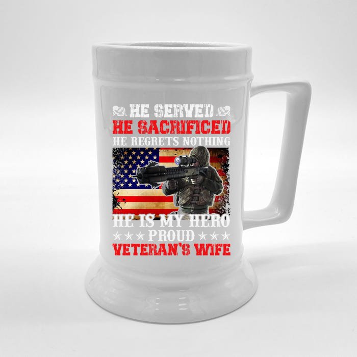 Veterans Gift He Is My Hero Proud Veteran's Wife Gift Front & Back Beer Stein