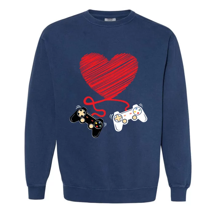 Video Gamer Heart Controllers Valentines Day Boy Girl Garment-Dyed Sweatshirt