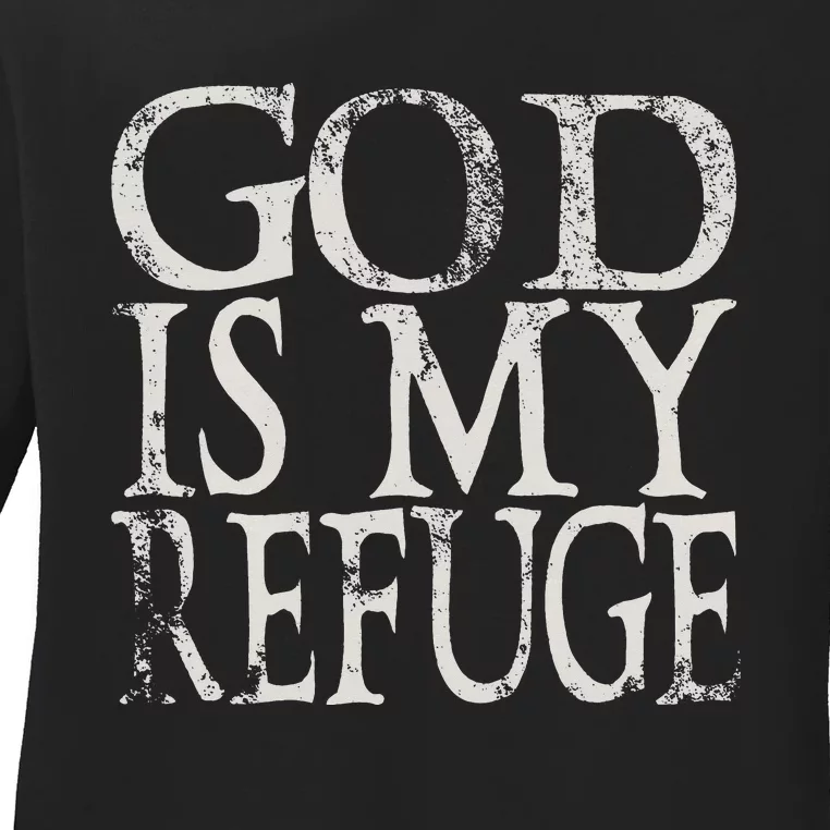 vintage God Is My Refuge Jesus Christian Bible Ladies Long Sleeve Shirt